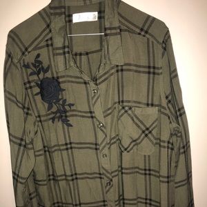 COPY - A olive green flannel with a black rose